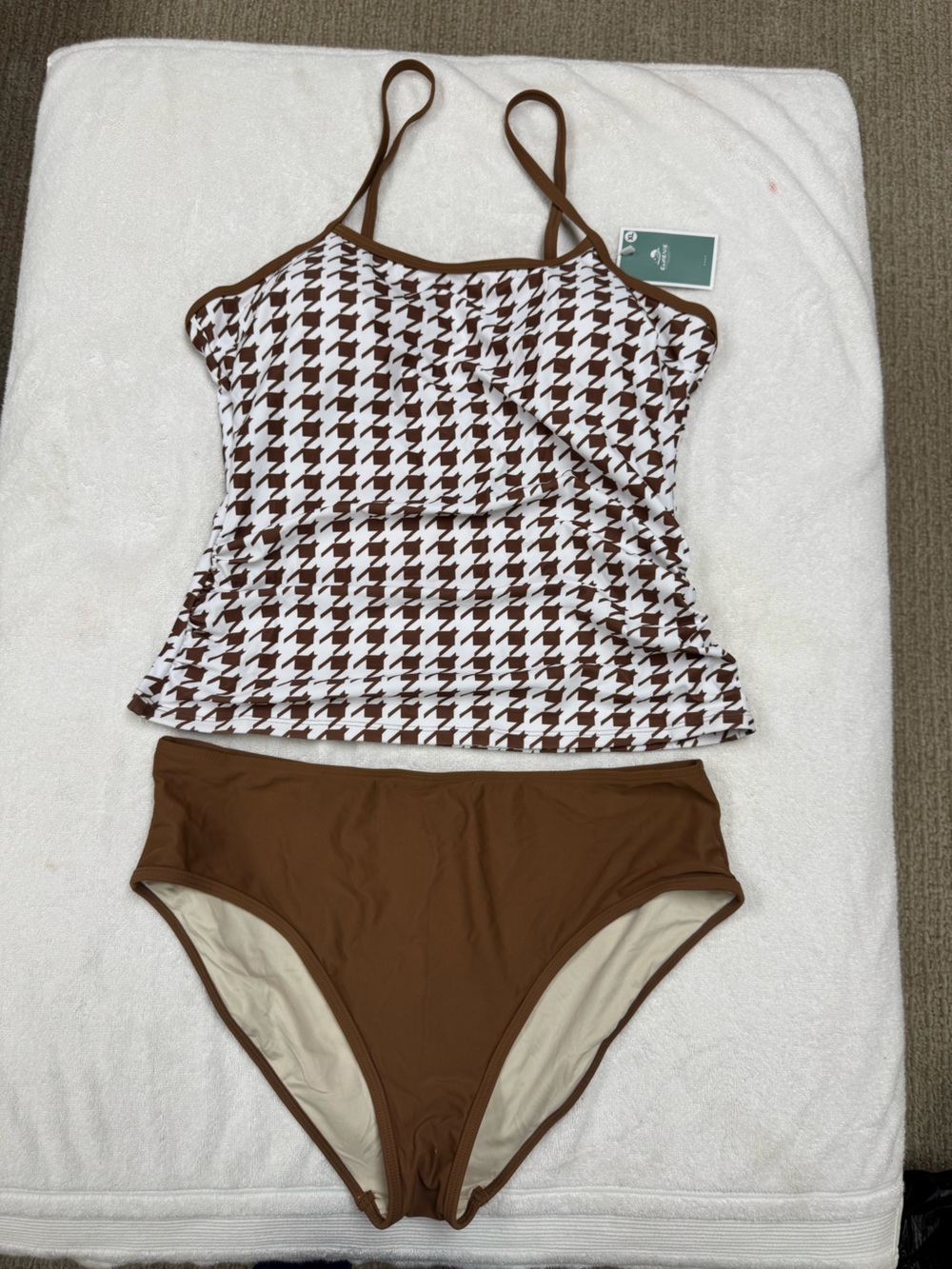 Women's XL Brown & White Houndstooth Bathing Suit.  Great style.